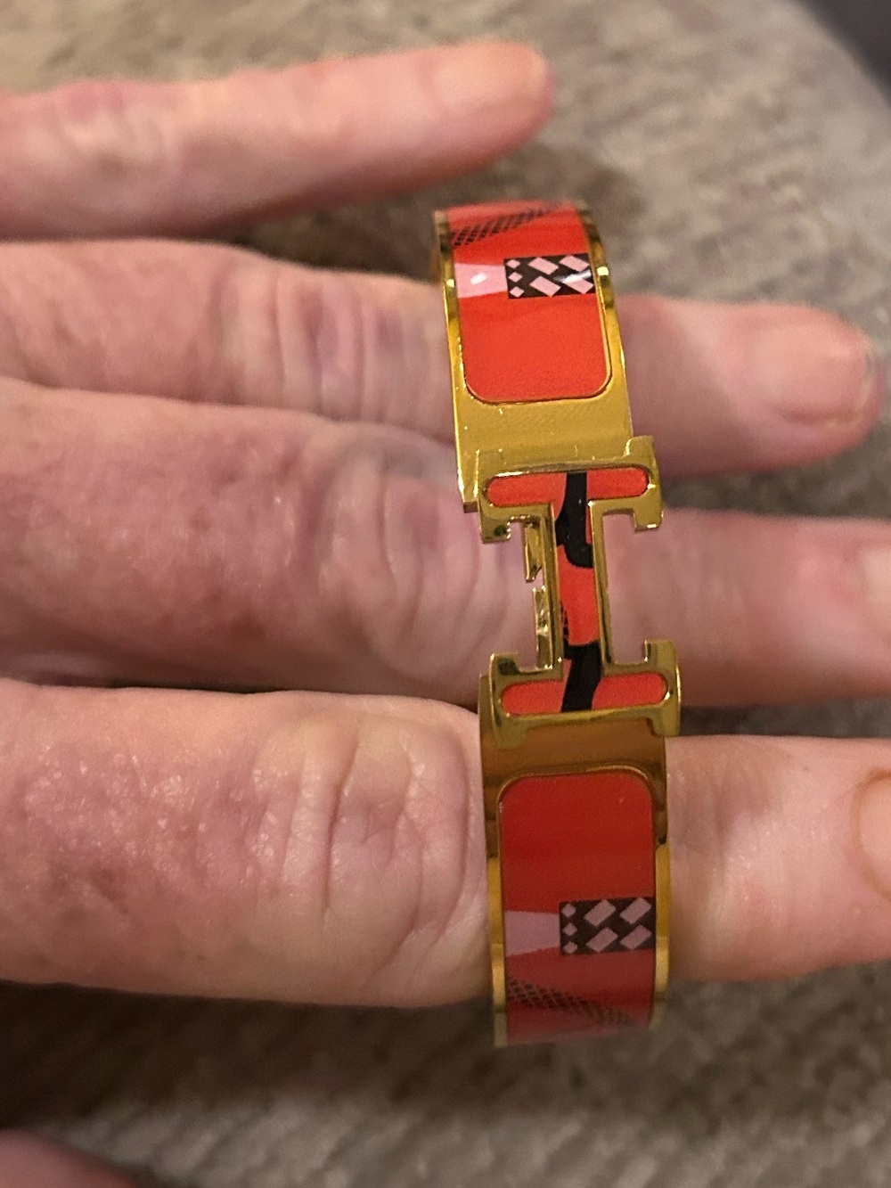 Fashion Jewelry Gold-Tone Bracelet with orange and Black Enamel Accents